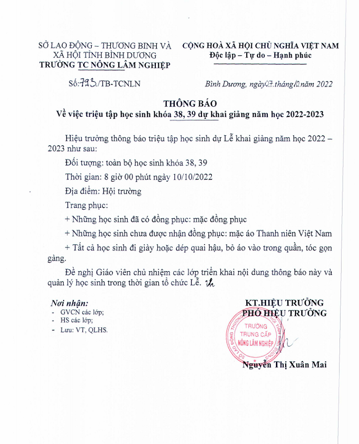 Thông báo dự Lễ Khai giảng năm học 2022-2023